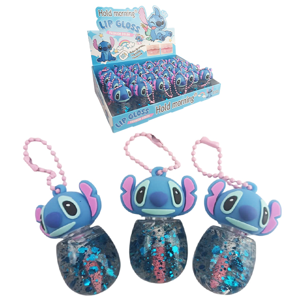 Brillo Labial Liquido con Gloss en presentación de llavero Stitch y Hello Kitty